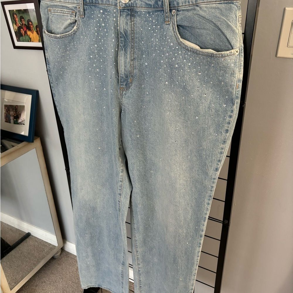 Universal Thread High Rise 90s Straight Leg Rhinestone Jeans NWT - Picture 2 of 14